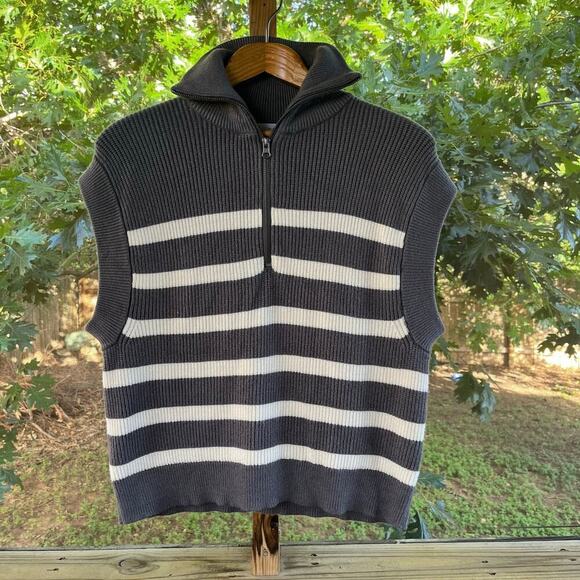 Zara Women's Grey And White Striped Sleeveless Sweater Size S - Picture 1 of 8